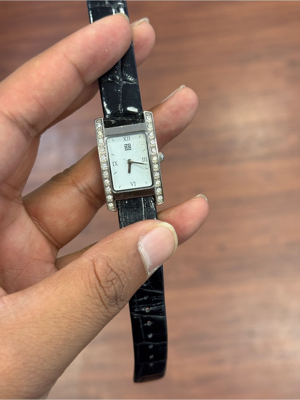 Givenchy Ladies Tank Watch Crystal-Trim Rectangle Face Vintage 2000s Parfums